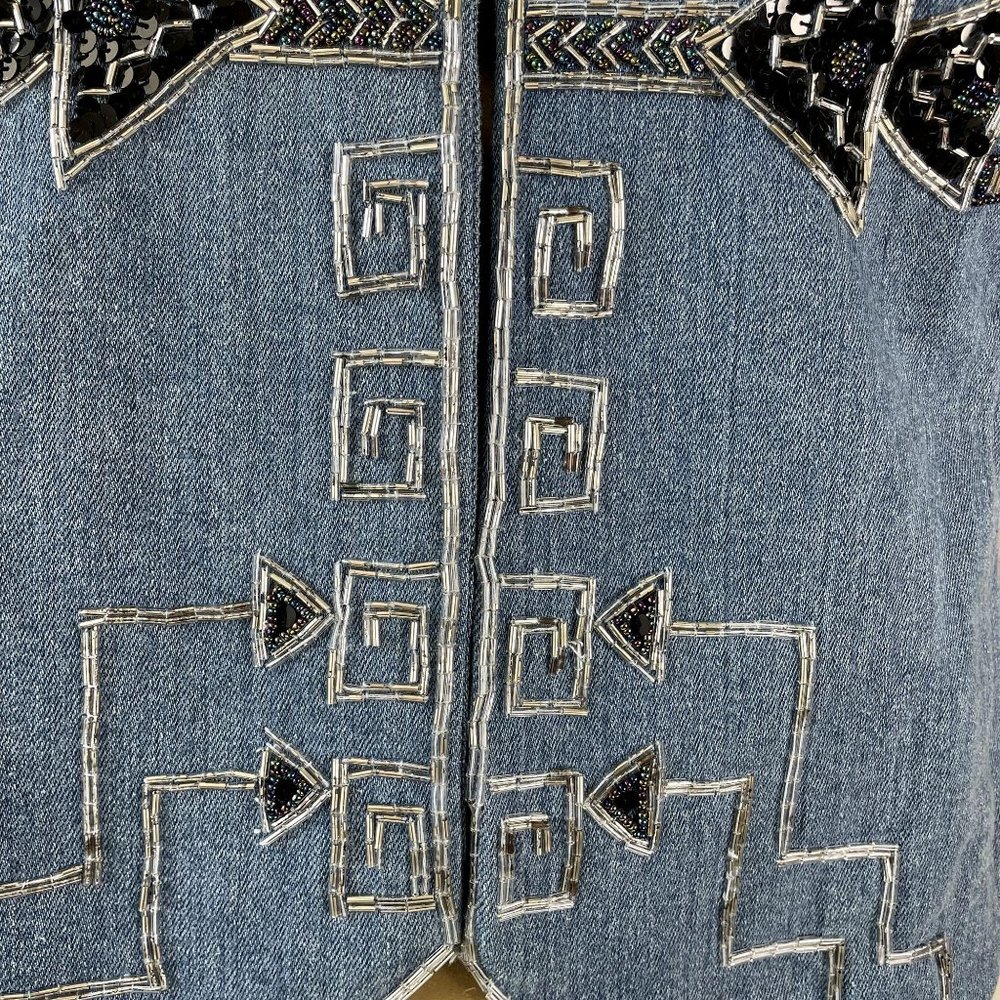 KNOT KNOTS BEADED AND SEQUINS EMBELLISHED WESTERN DENIM VEST SIZE XL - Picture 8 of 8